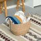 Decorative Round Wicker Woven Rope Storage Blanket Basket with Braided Handles